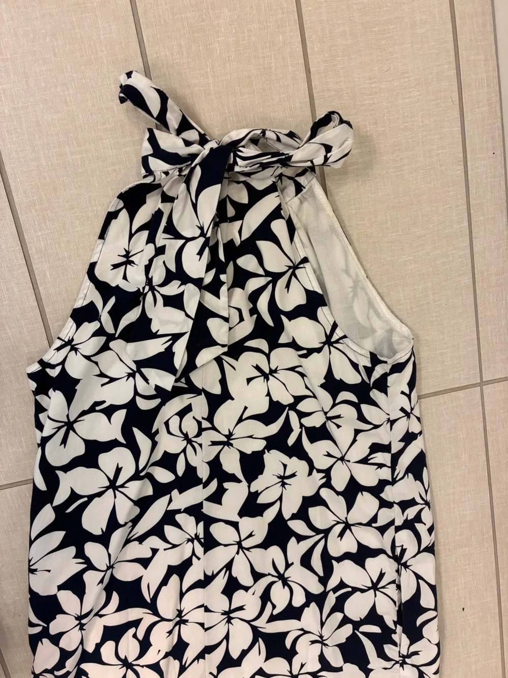 J. Crew Navy & White Floral Halter Tie Neck Shift Dress 0